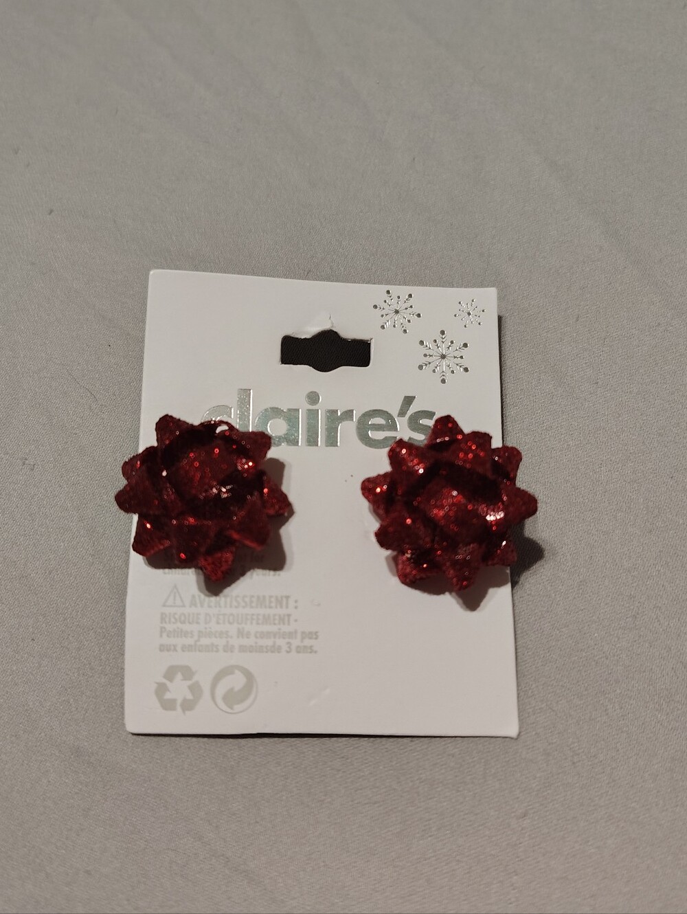 Red Glittery Christmas Bow Stud Earrings